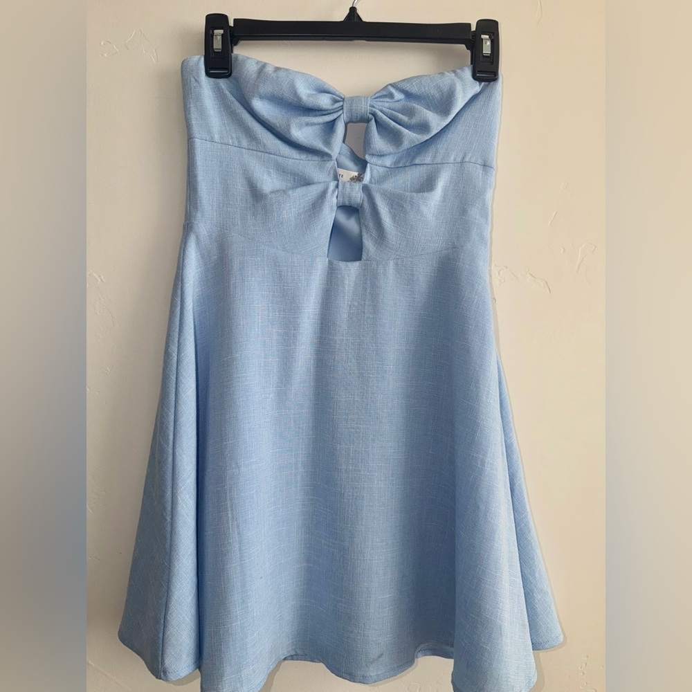 Altar’d State Blue Strapless Bow Skater Dress Size S